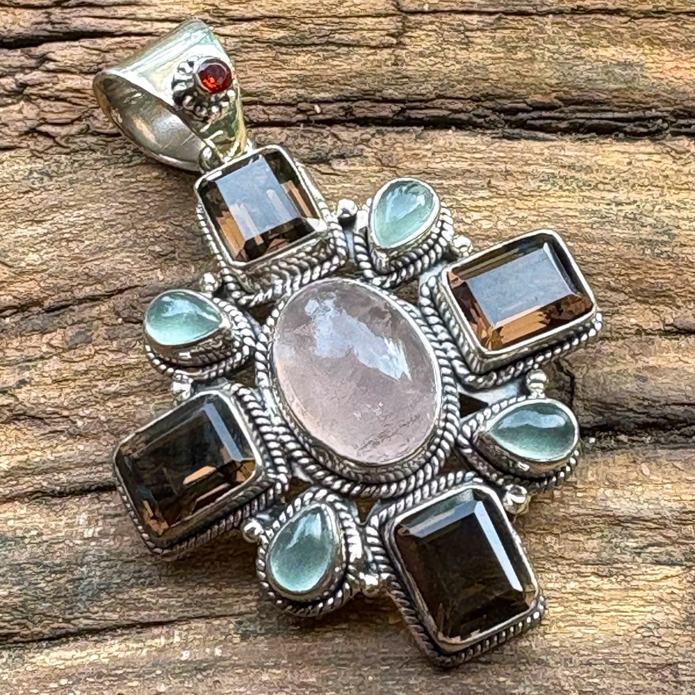 sterling & gemstone cross pendant
